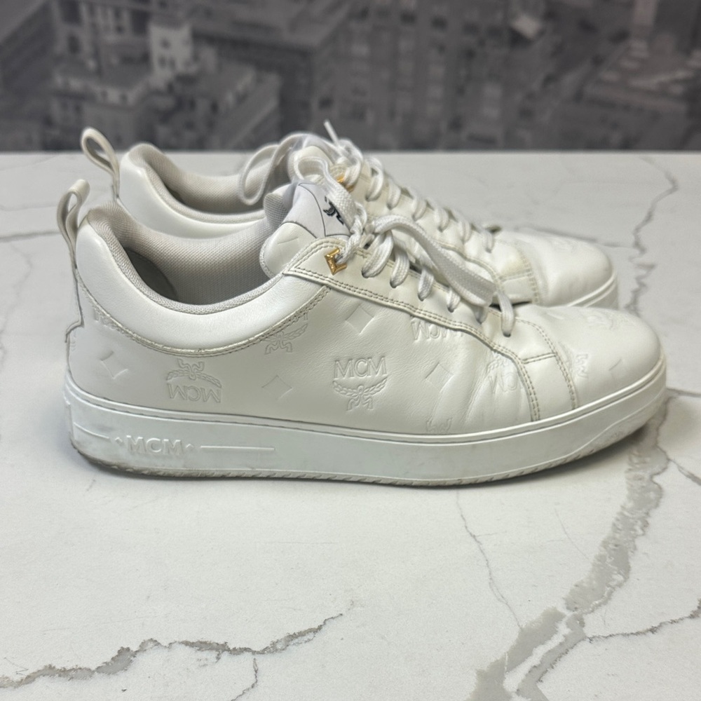 MCM Men's Neo Terrain Embossed Monogram Leather Sneakers in White EU 44 US 11 - Picture 2 of 14